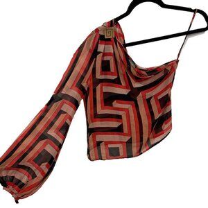 Women's gianni Versace Couture‎ 16748 blouse Geometric Silk Vintage 42  RARE